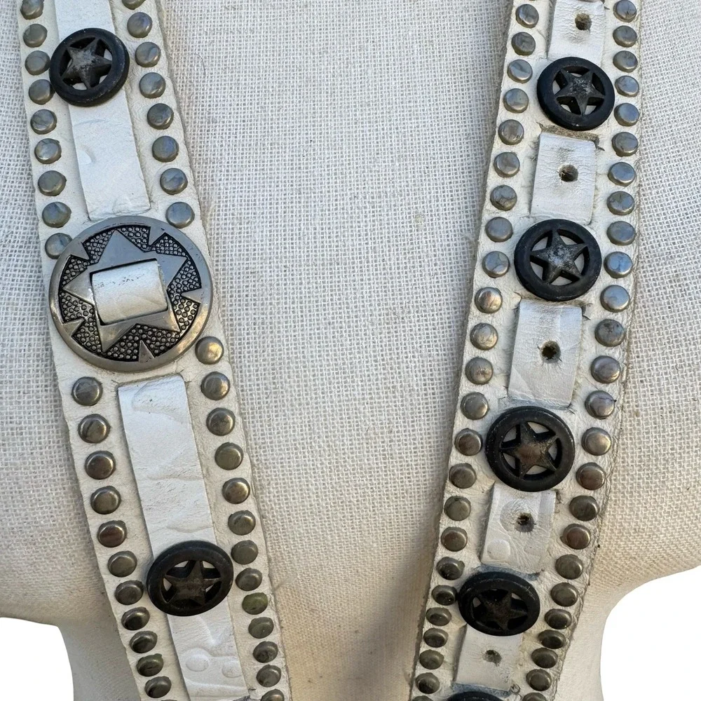 Lily Farouche Munich Vintage White Leather Studded Star Concho Belt West Germany